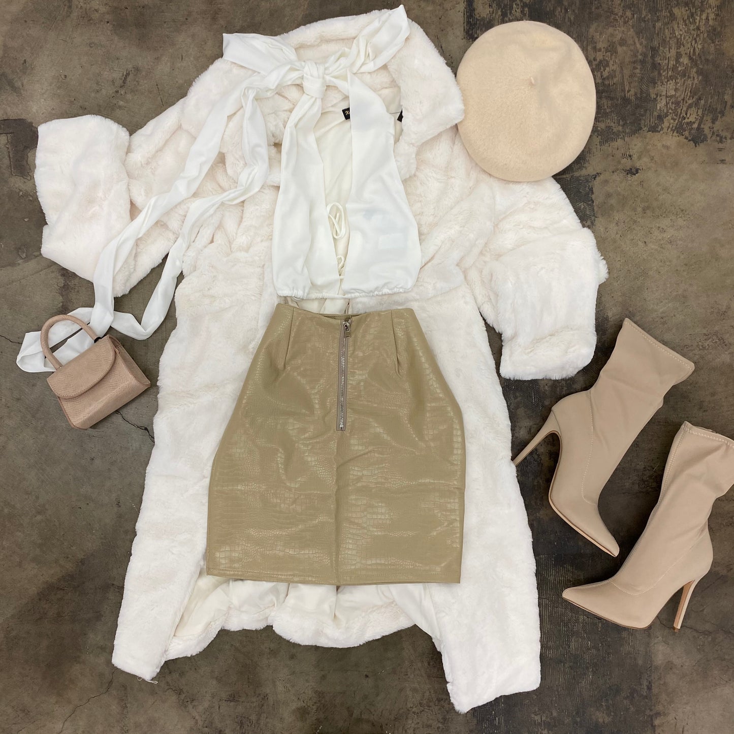 Nude Leather Snake Skirt