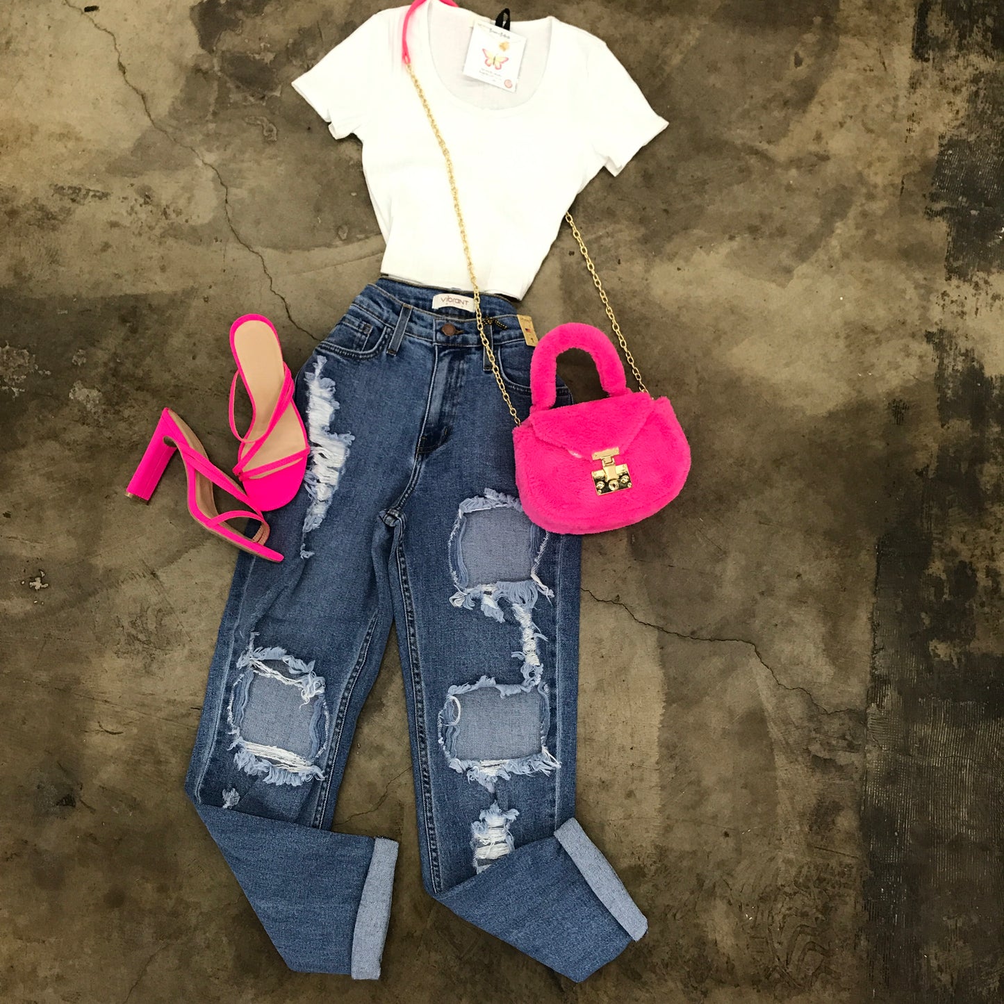 High Rise Stretch Shredded Boyfriend Jeans Blue