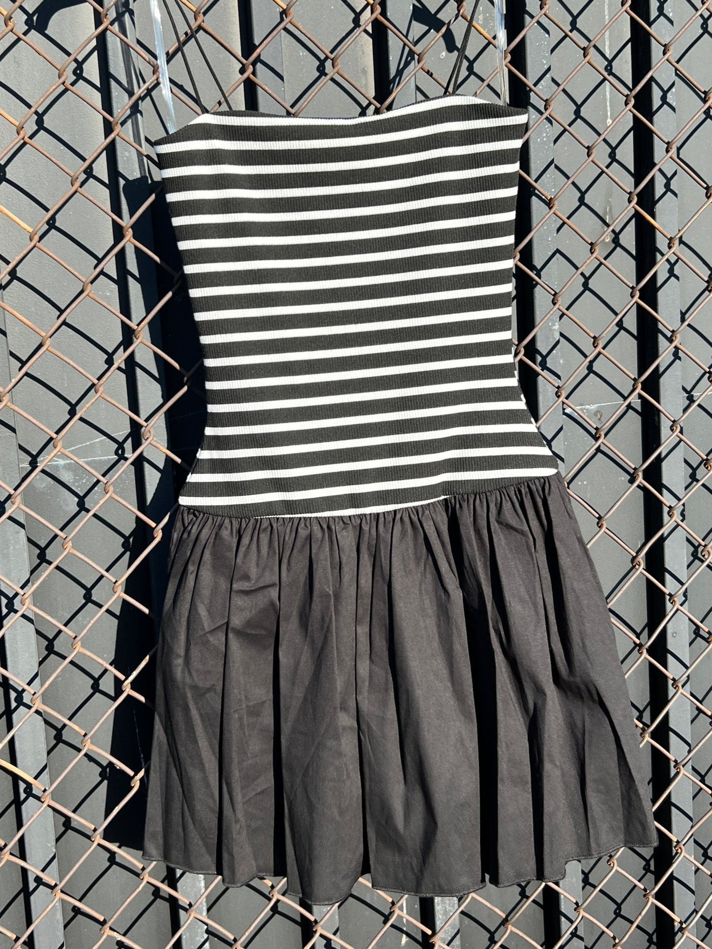 Black + White Striped Tube Coquette Dress