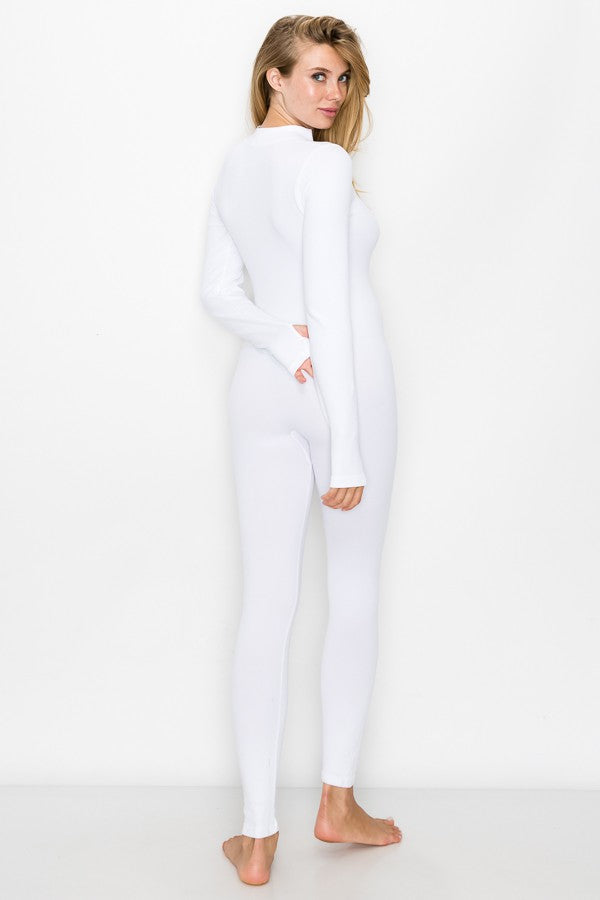 White Long Sleeve Extra Stretch Zip Catsuit
