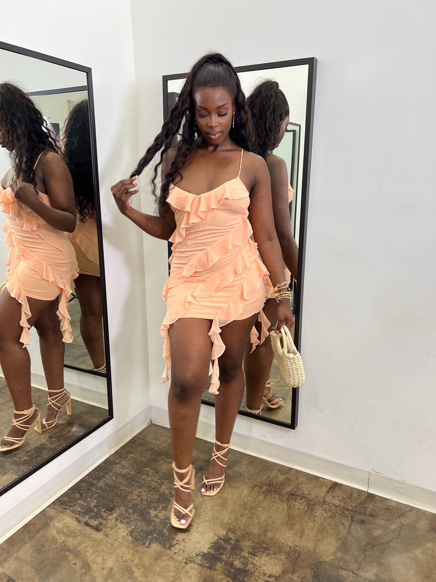 Orange Ruffled Mini Dress