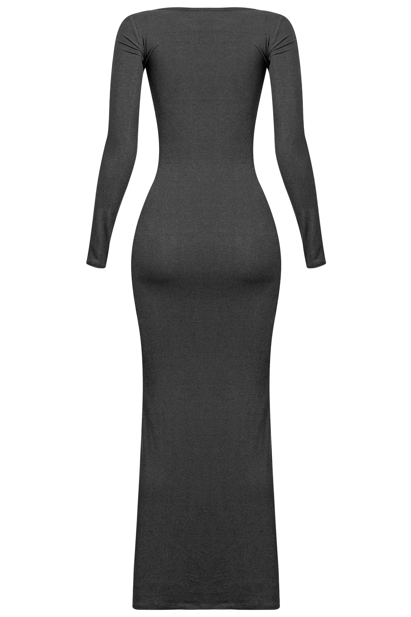 Square Neck Ribbed Maxi L/S Dress Black