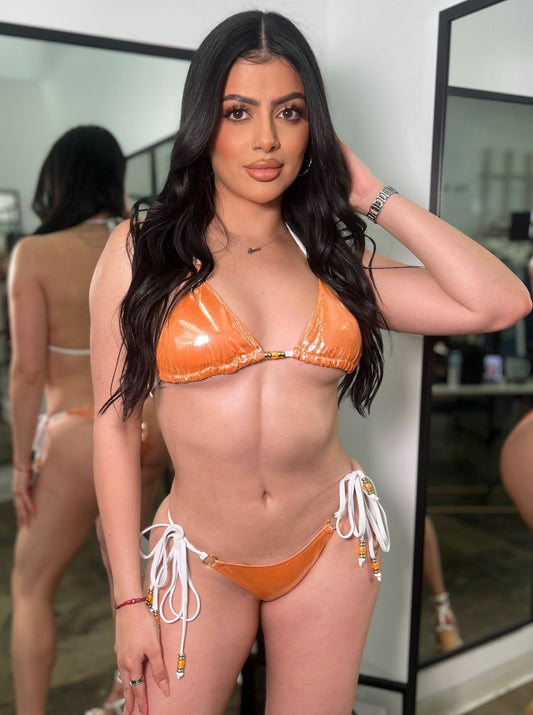 Orange Metallic Beaded Bikini Set