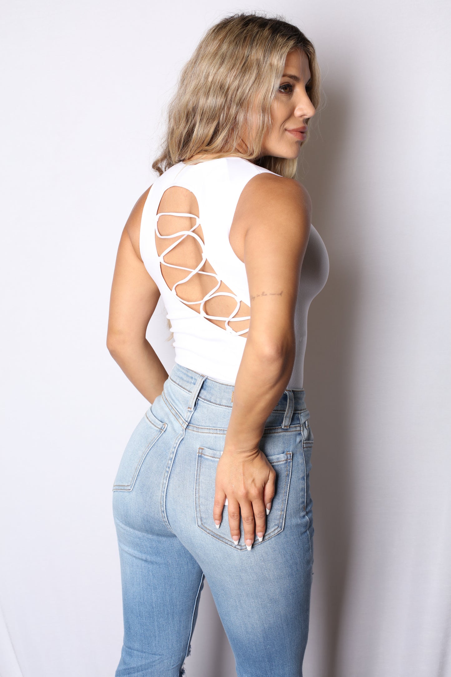 Extra Stretch Laced Back Bodysuit White