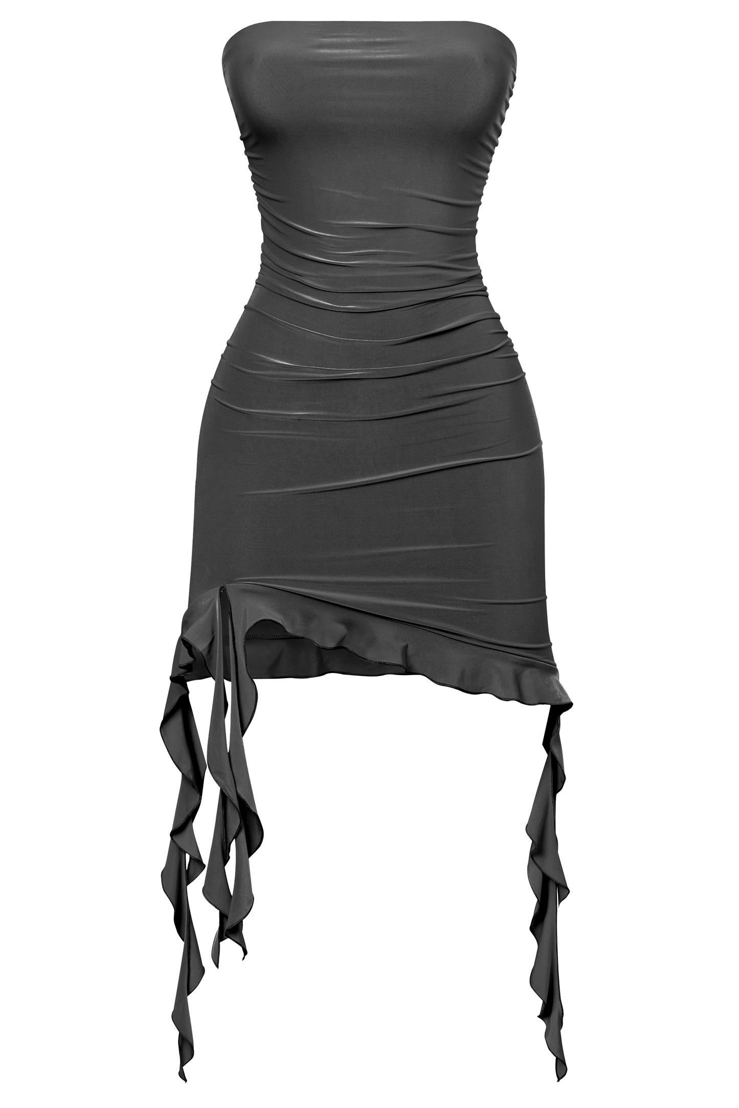 Strappy Tube Ruffled Mini Dress Black
