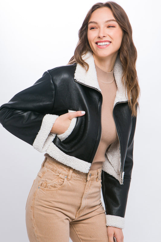 Sherpa Contrast Cropped Jacket