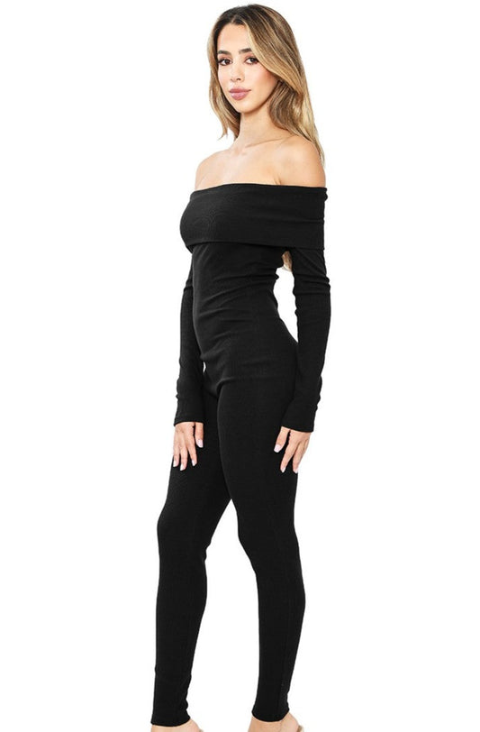 OTS Long Sleeve Ribbed Catsuit Black