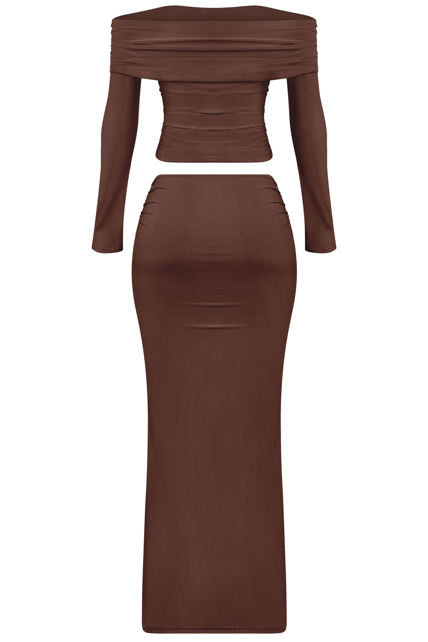 OTS Slinky Top + Maxi Skirt Set Brown
