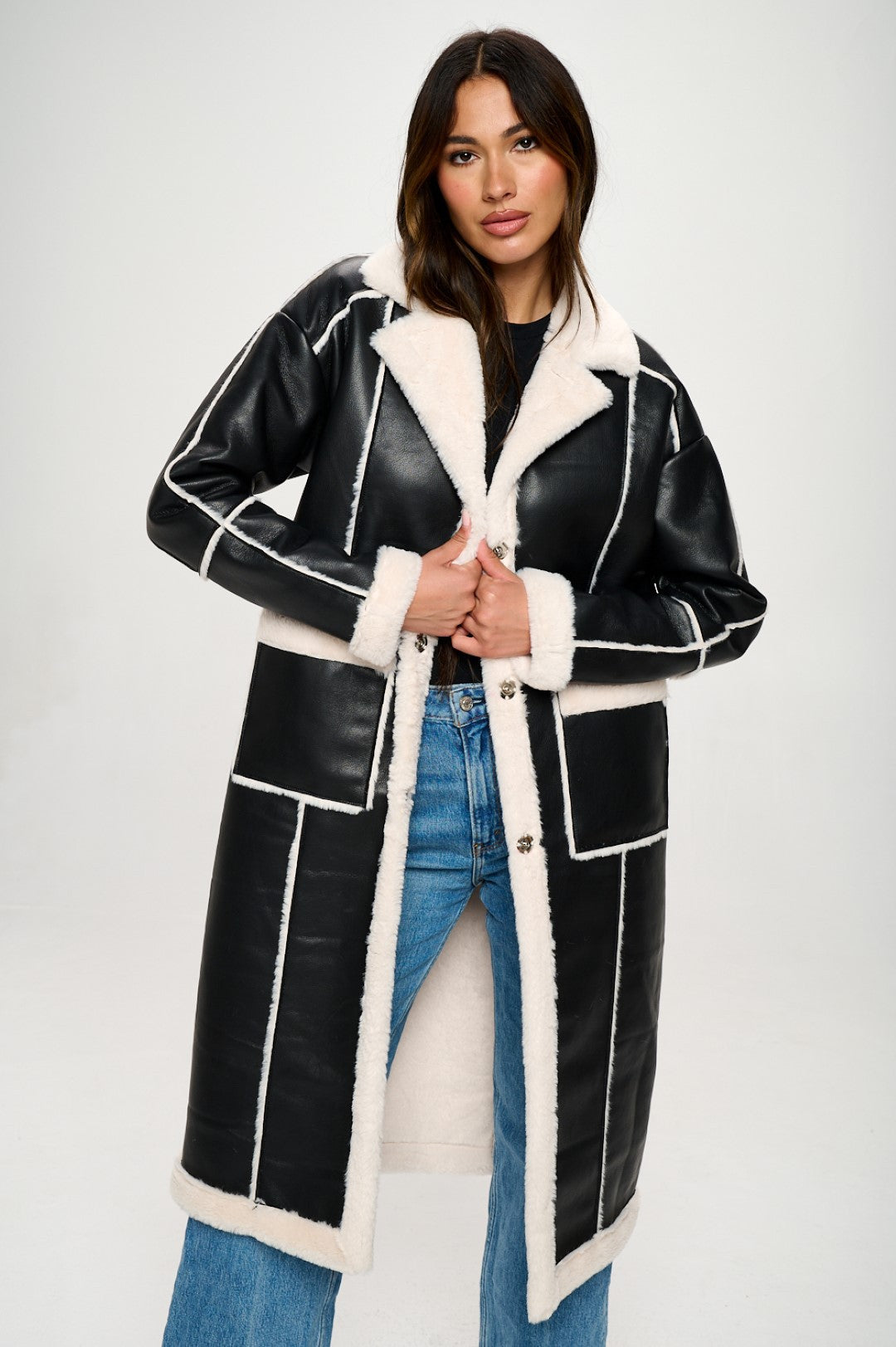 Fur Leather Belted Trench Coat