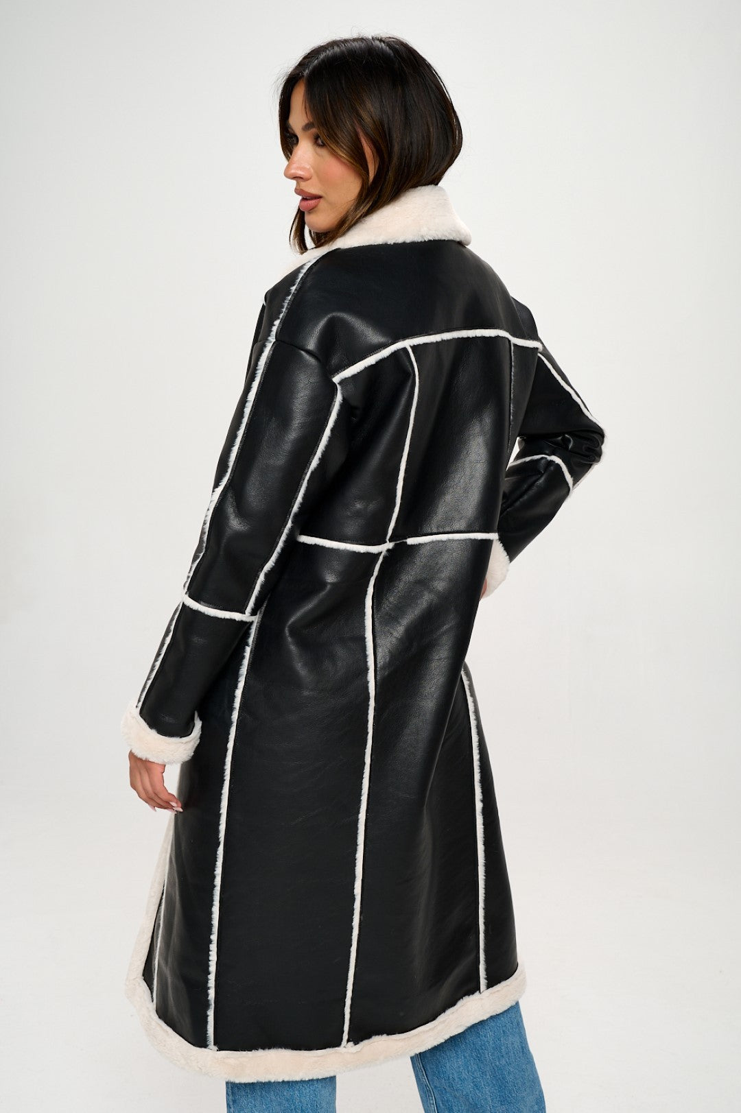Fur Leather Belted Trench Coat