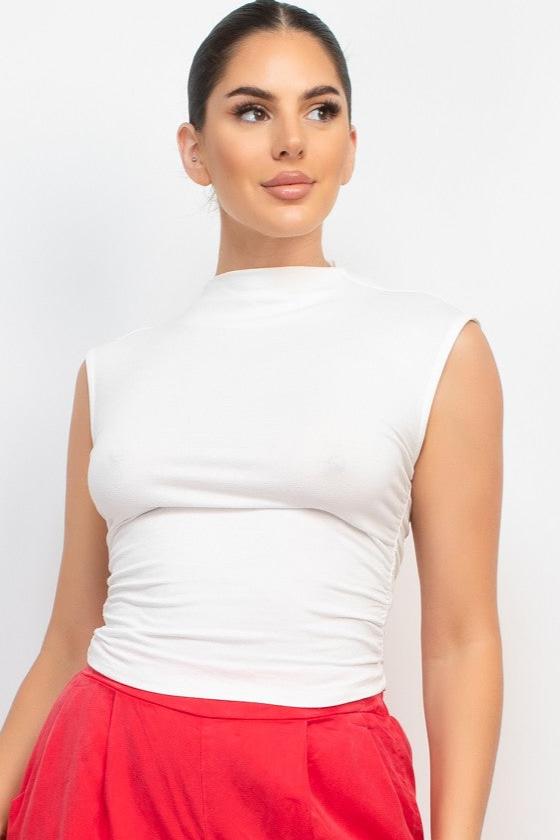 Mock Neck Rouched Top