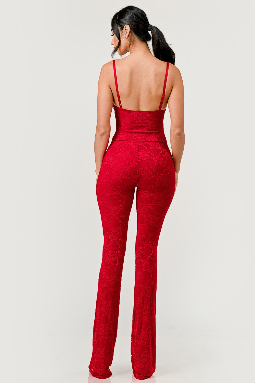 Red Cutout Lace Jumpsuit