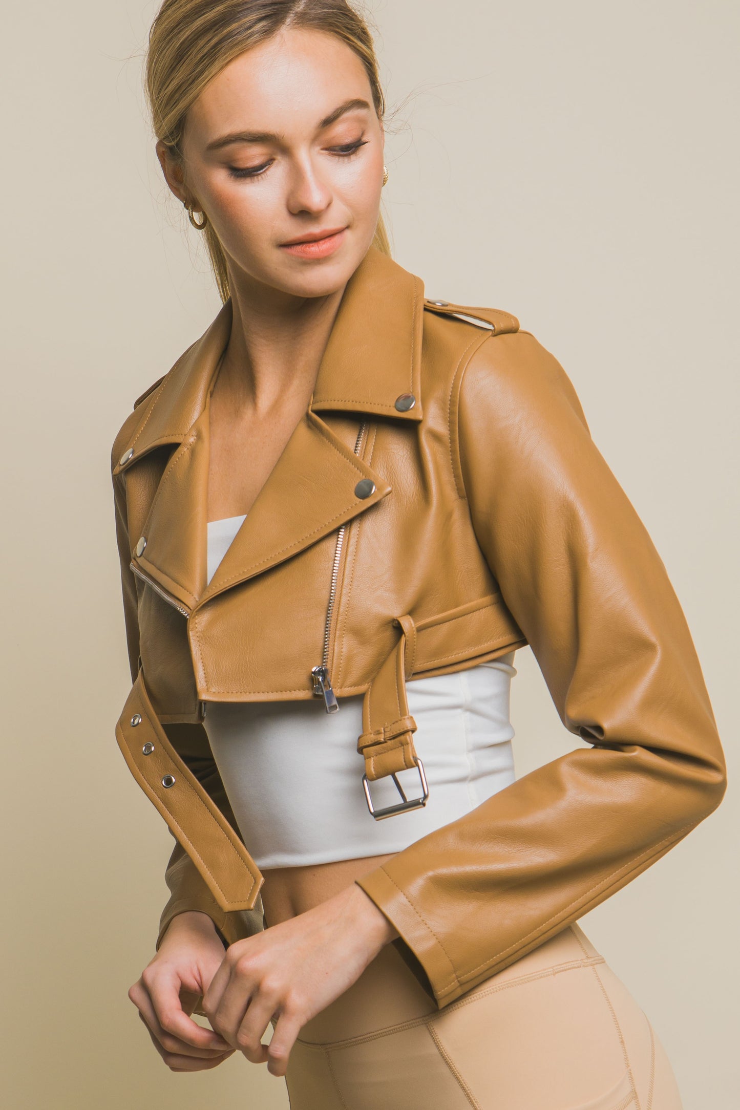 Very Cropped Vegan Leather Moto Jacket