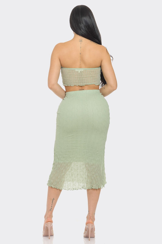 Textured Midi Skirt + Matching Top Set