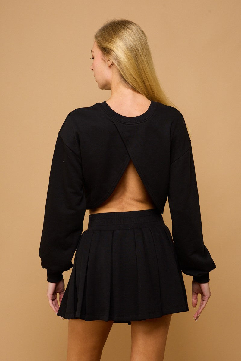 Pleated Sweat Skirt + Open Back Sweater Black