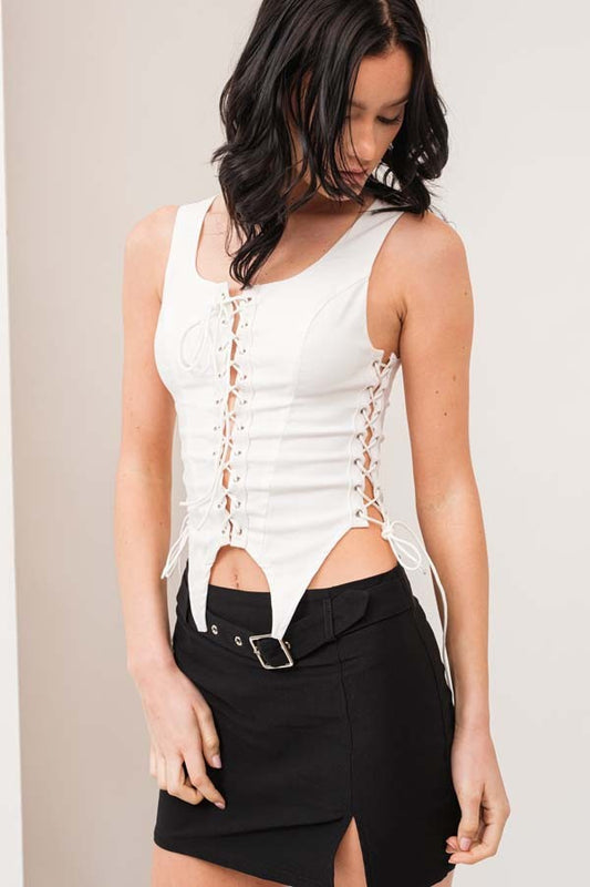 Corset Laced Up Top White