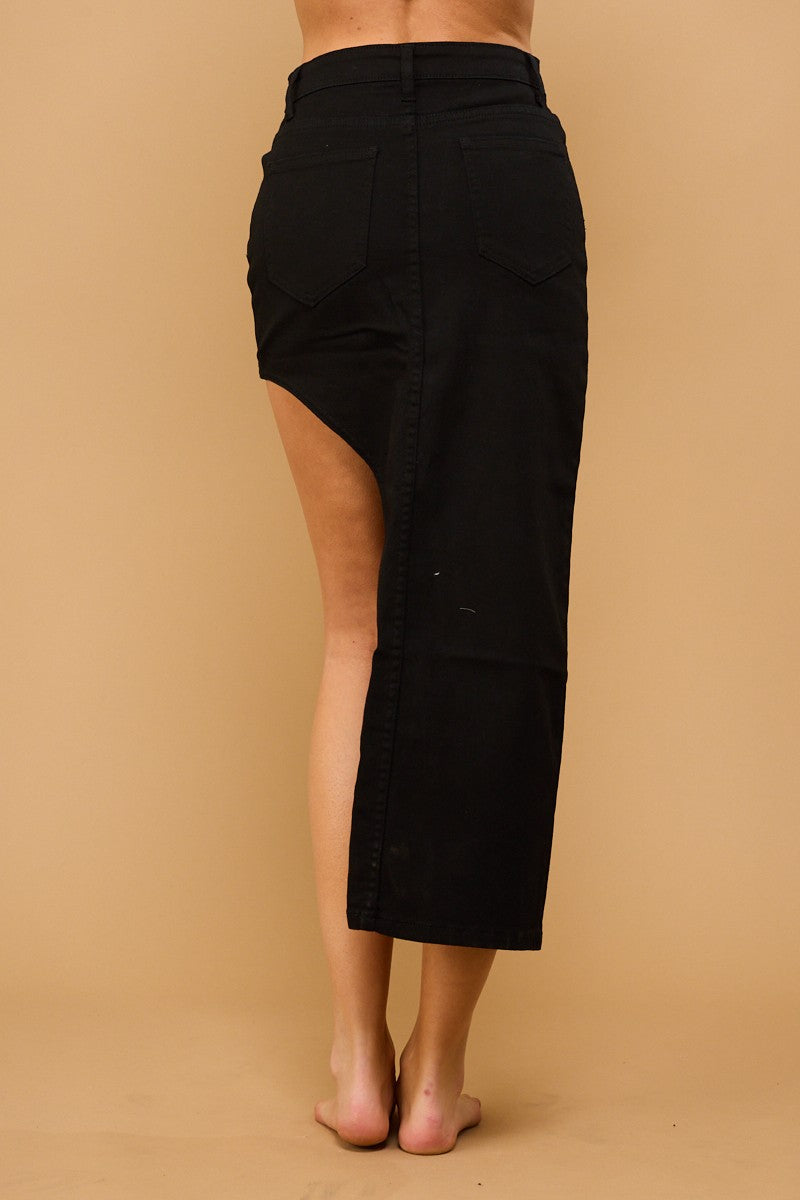 Denim High Slit Maxi Skirt