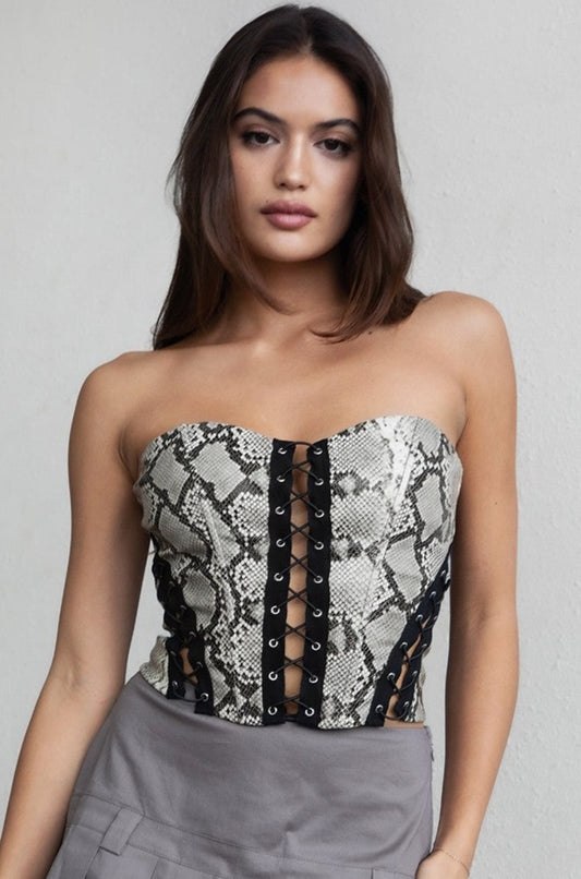 Leather Snake Laced Up Corset Top