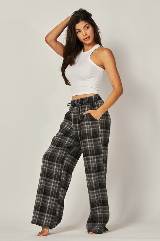 Plaid Gray/Black Wide Leg Pants