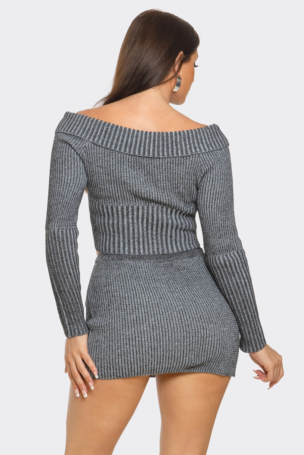 Gray Knitted Marginal Series top Sweatshirt-Skirt Set