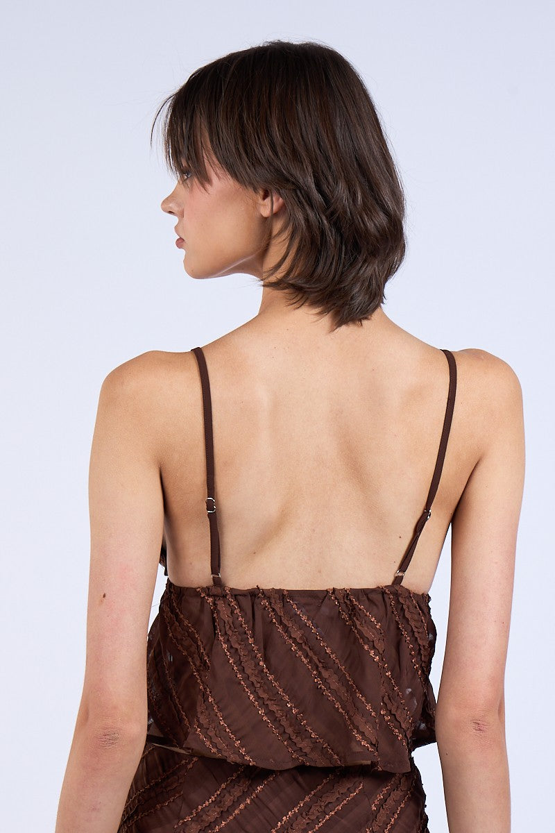 Brown Textured Maxi Skirt + Top Set