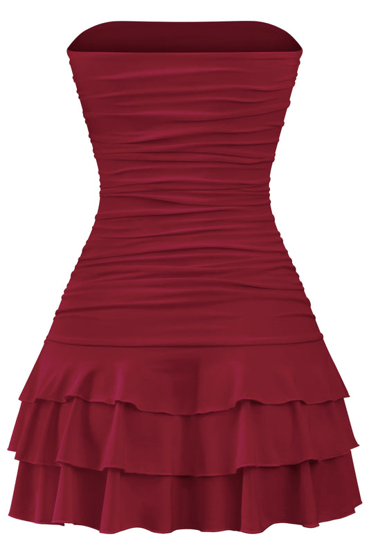 Burgundy Bow Pleated Dress