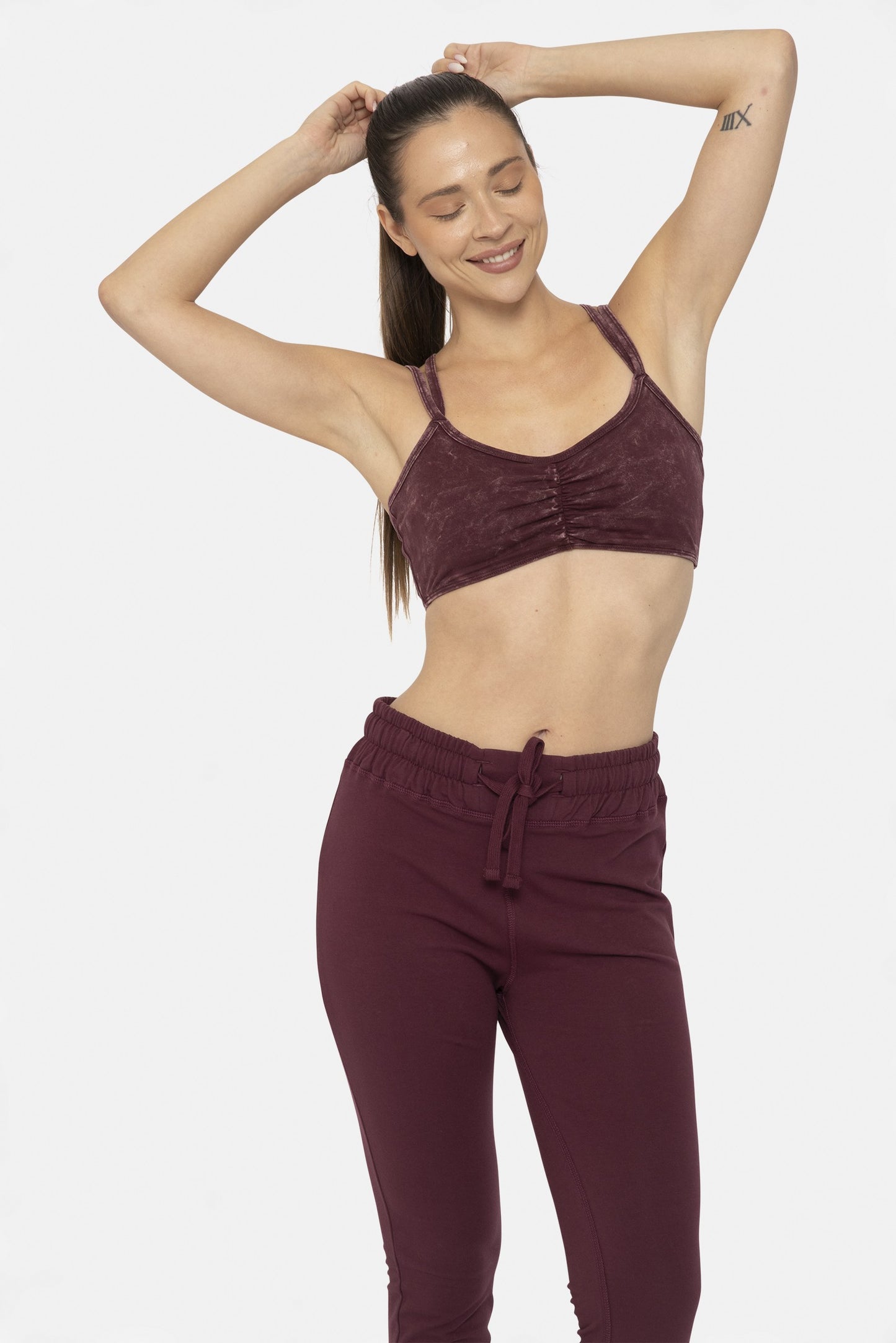 Burgundy Acid Wash OTS Top + Bralette Set