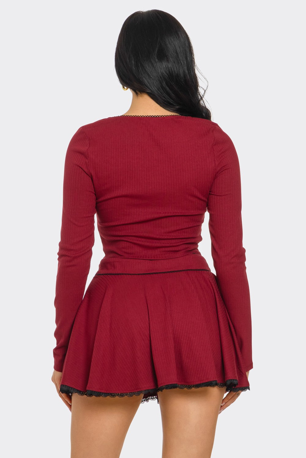 Burgundy Bow Long Sleeve/Skirt Set