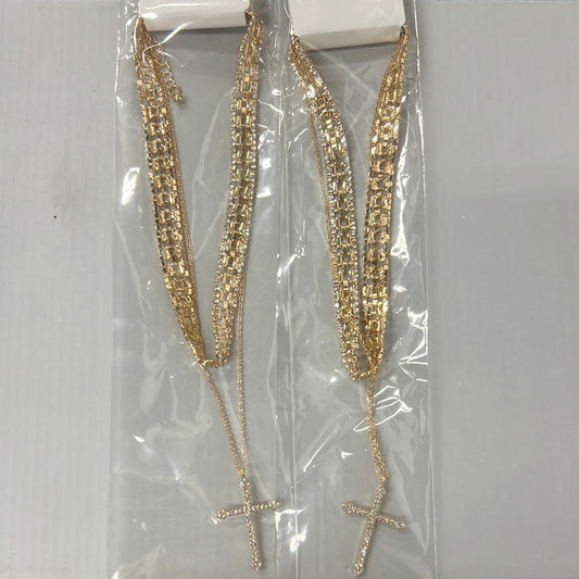 Gold Linked + Diamond Choker + Cross Layer Necklace