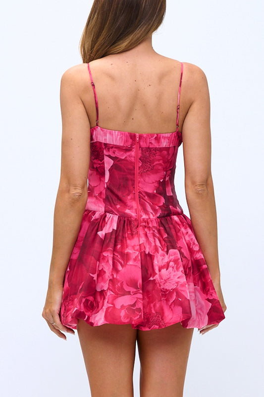 Pink Floral Peplum Corset Dress