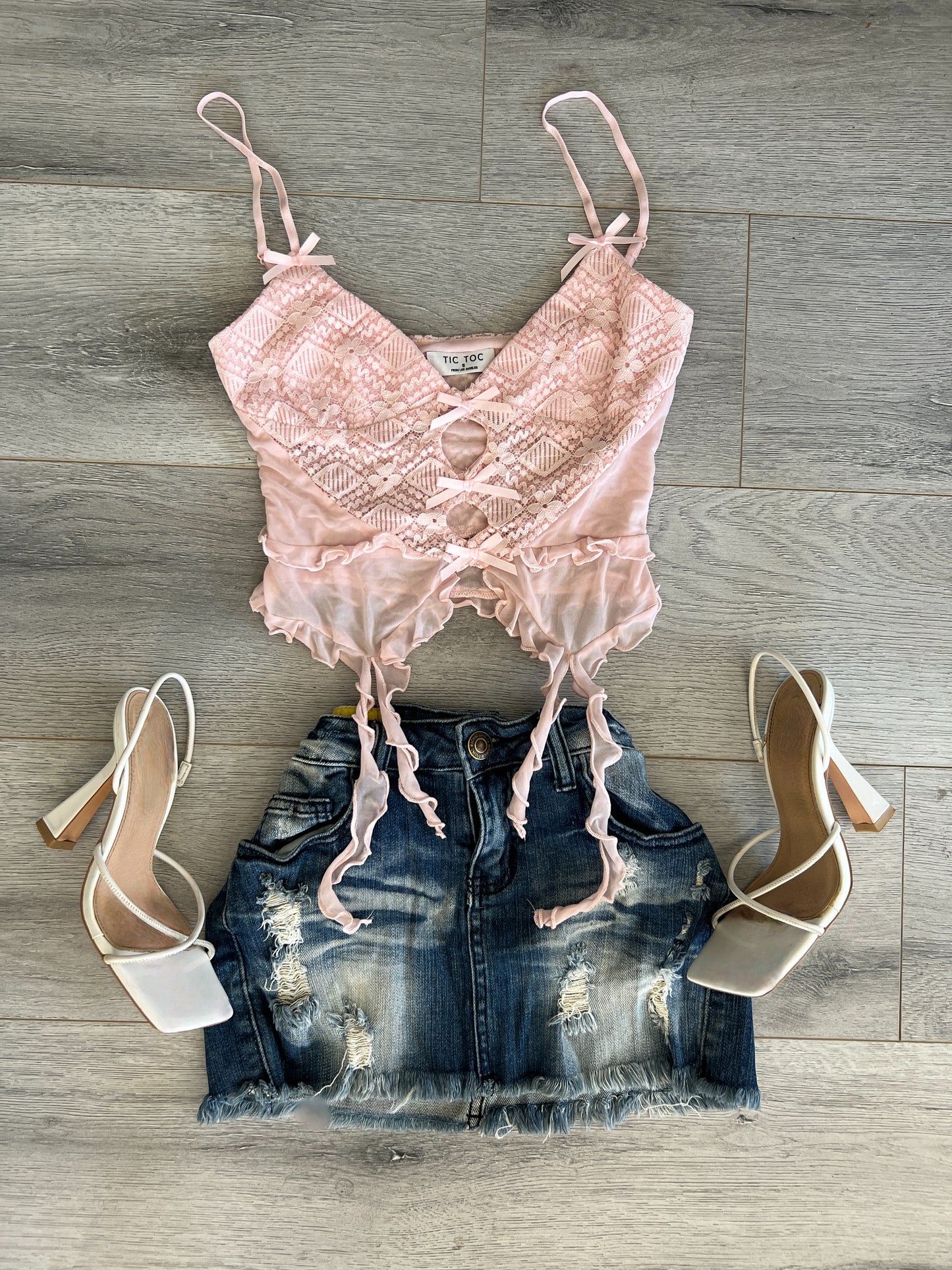 Pink Lace Bow Ruffle Top