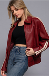 Vegan Leather Boyfriend Jacket Striped