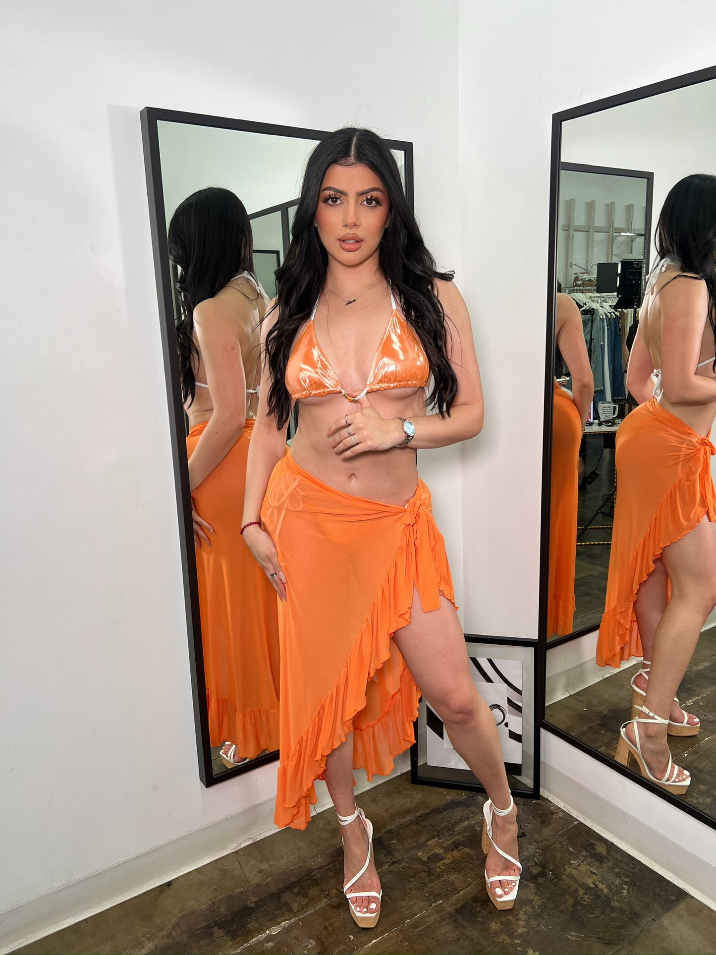 Orange Metallic Beaded Bikini Set
