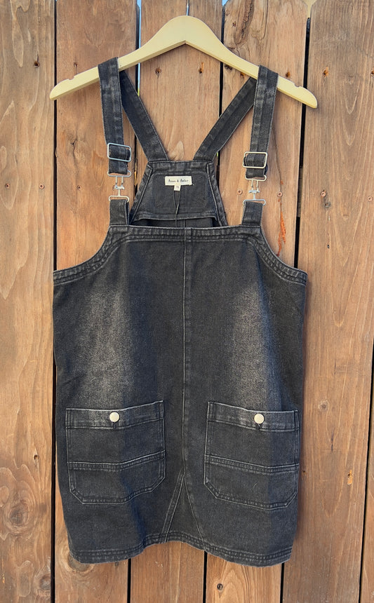 Black Denim Overall Mini Dress