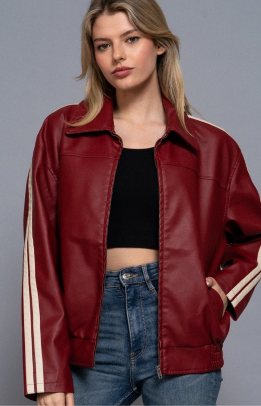 Vegan Leather Boyfriend Jacket Striped