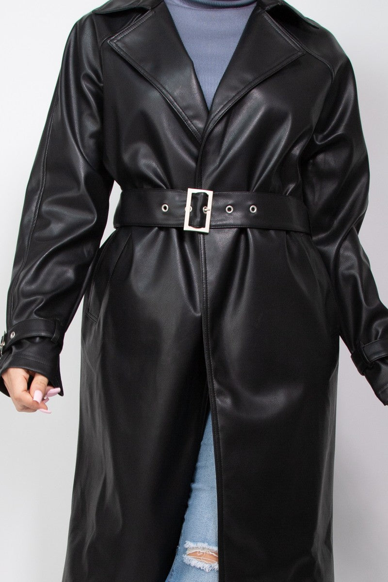 Longline Leather Collared Jacket