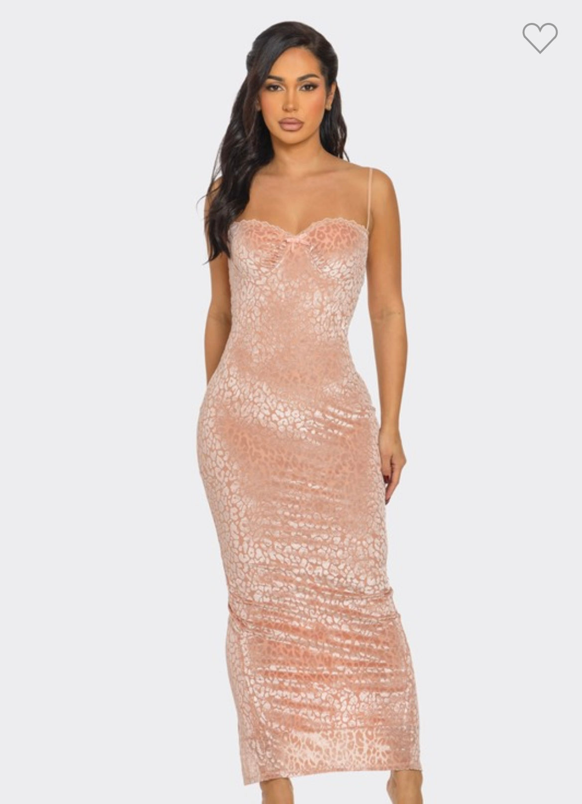 Baby Pink Velvet Long Midi Dress Leopard