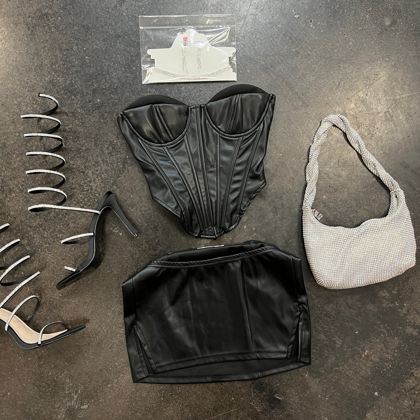 Leather Bustier + Mini Slit Skirt Set