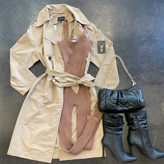 Button Up Trench Coat Nude