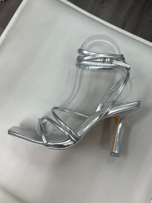 Silver Lace Up Square Toe Heels