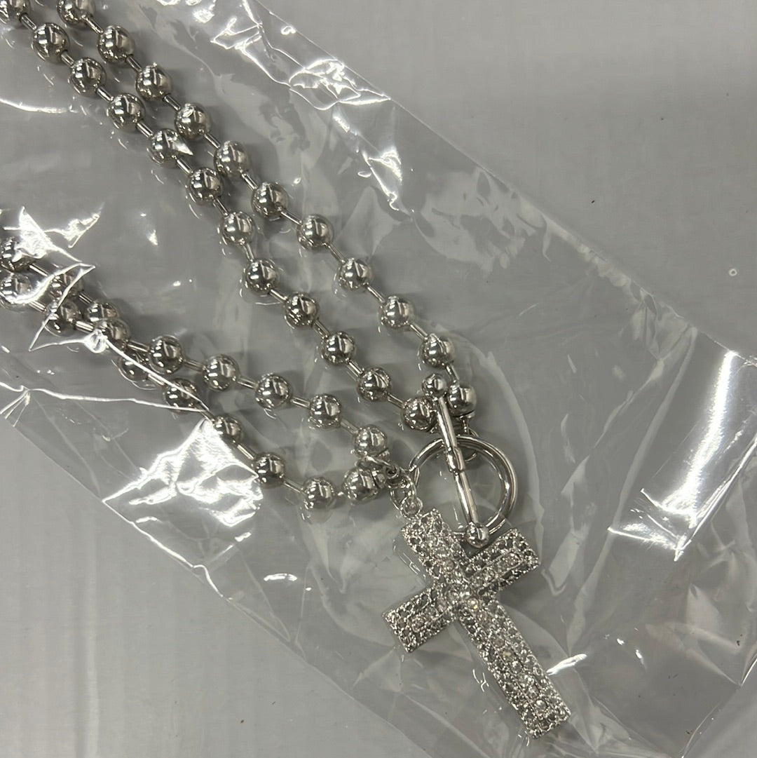 Double Rosary Cross Necklace + Hook