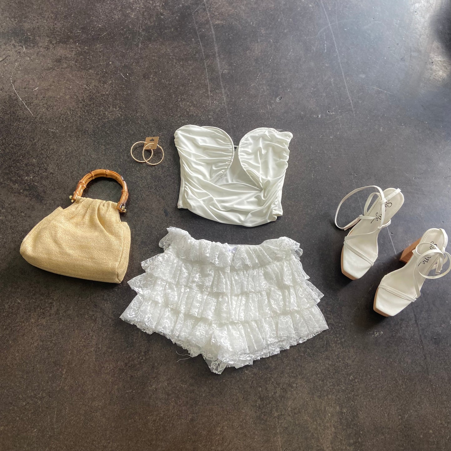 Lace Ruffle Tier Shorts White