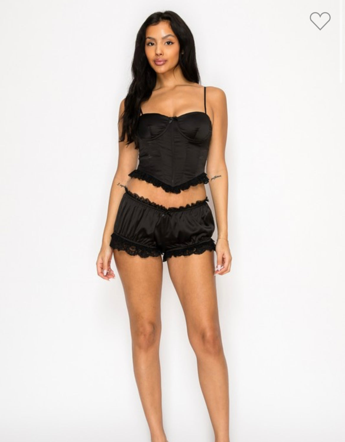 Satin/Lace Corset + Shorts Set