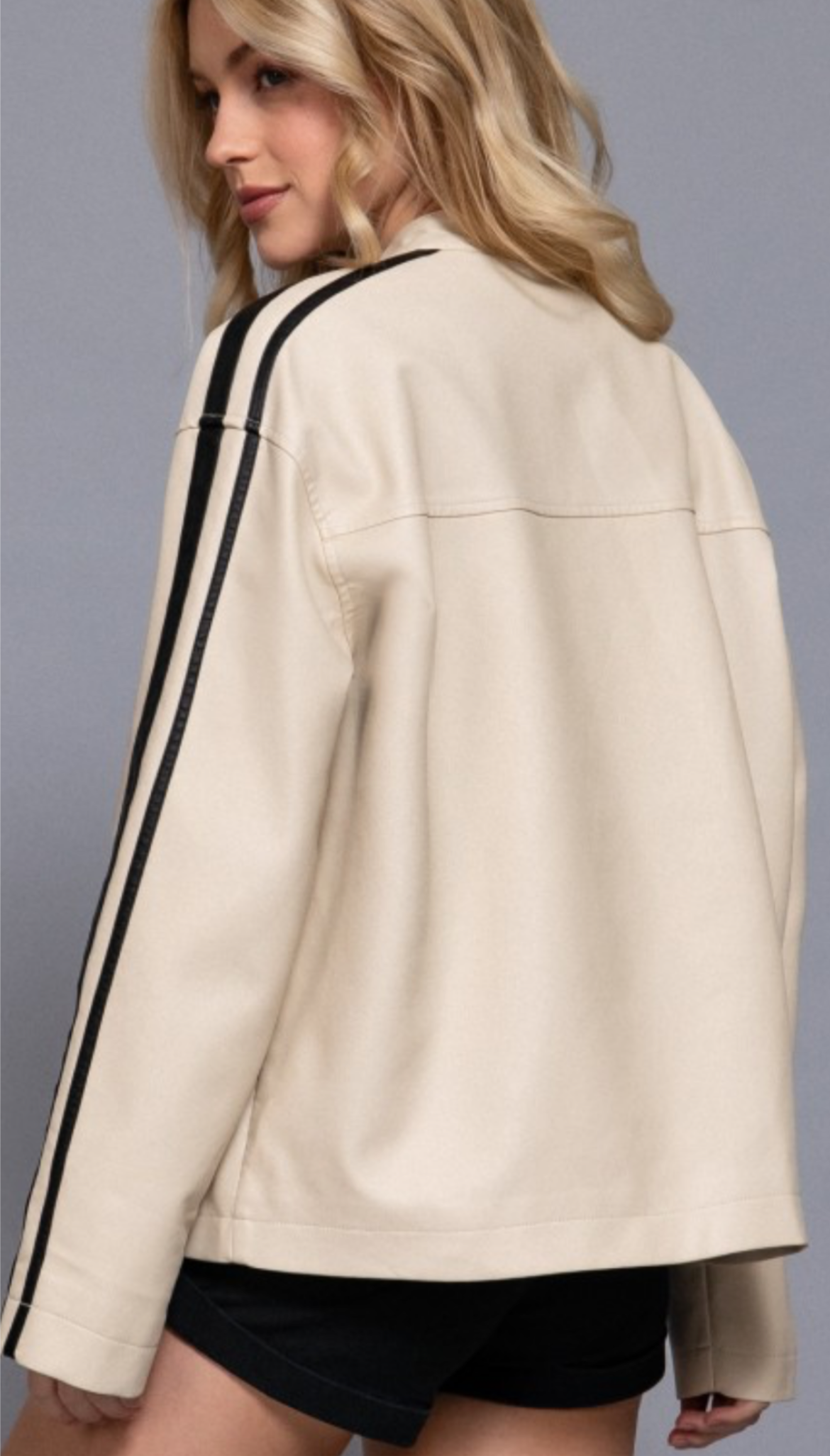 Vegan Leather Boyfriend Jacket Striped