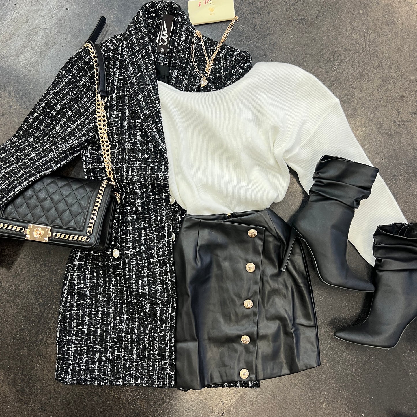 Black Tweed Designer Midi Jacket