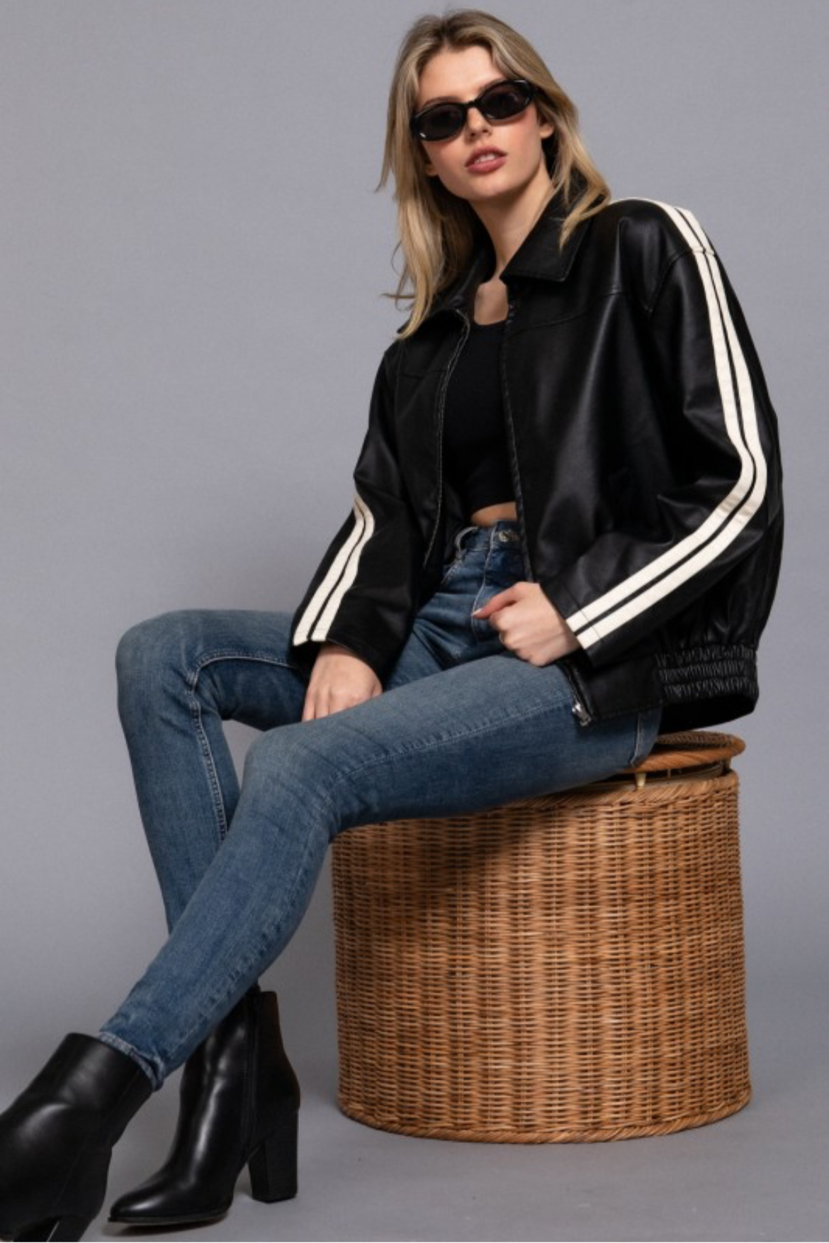 Vegan Leather Boyfriend Jacket Striped
