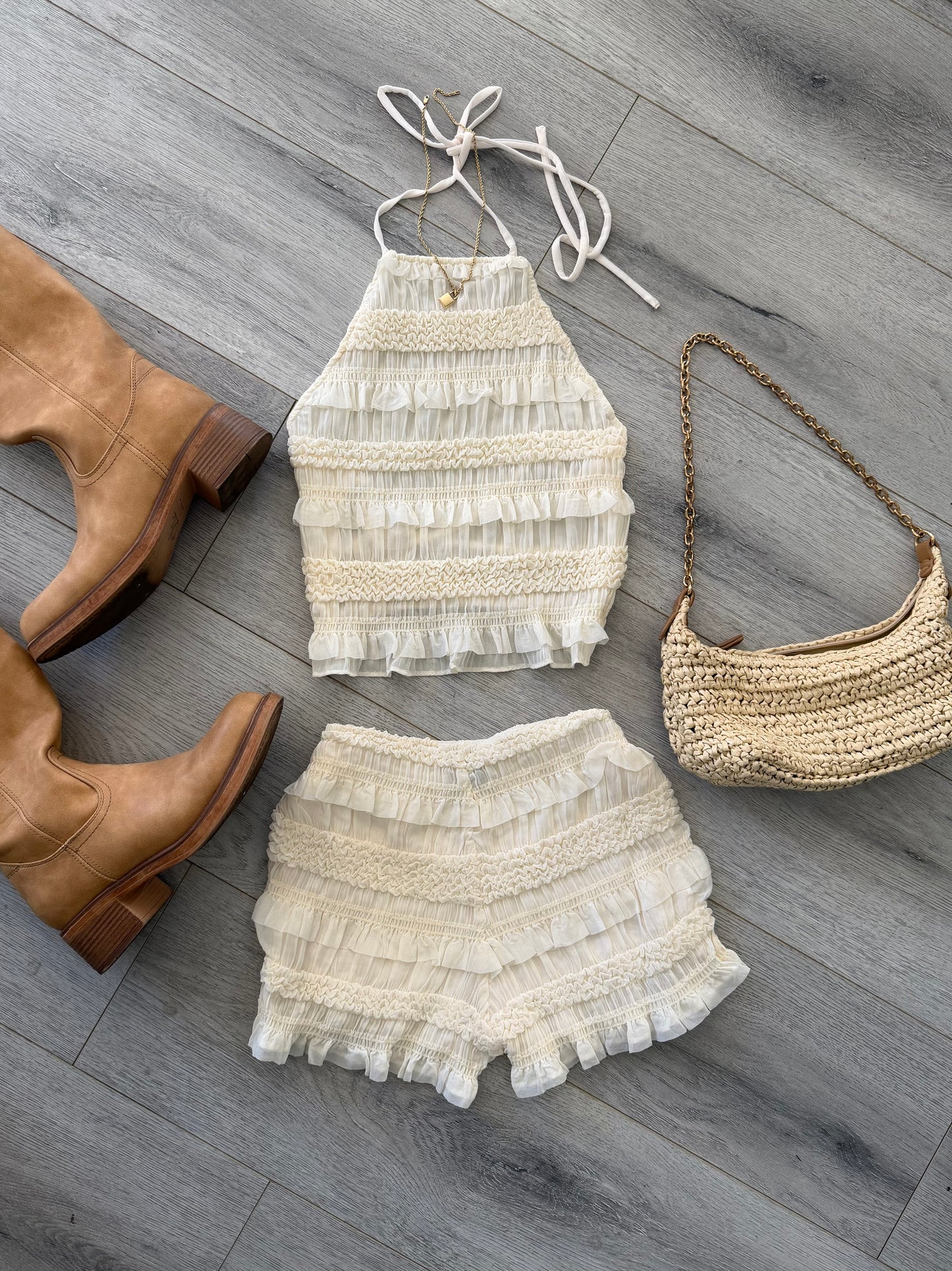 Neutral Halter Top + Shorts Set