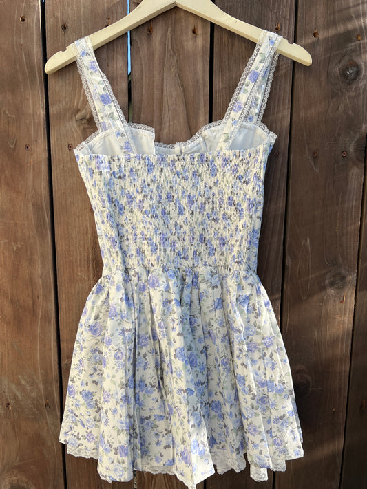 Baby Doll Corset Floral Dress Blue