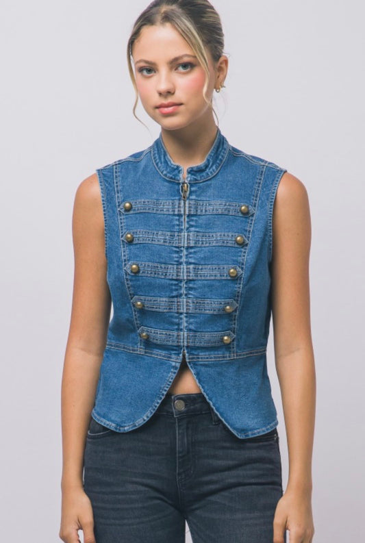 Napolean Military Denim Vest
