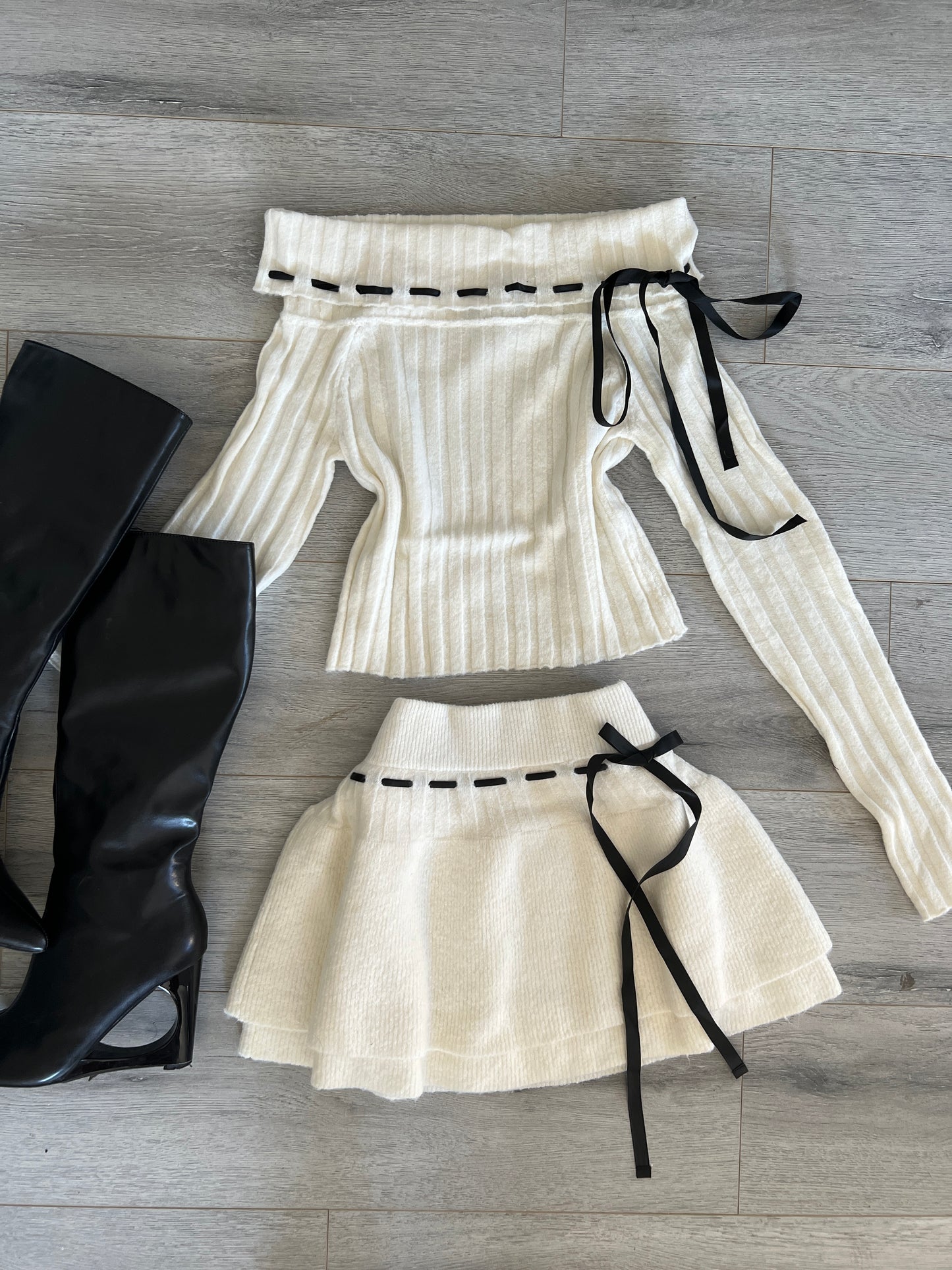 OTS Coquette Sweater Top + Skirt Set